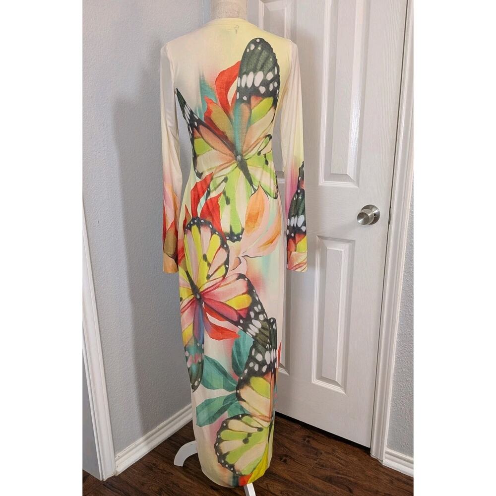 AFRM Didi Printed Long Sleeve Mesh Maxi Dress Butterfly Fairy Medium - Picture 3 of 8